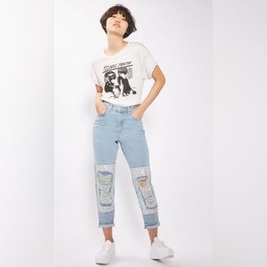 Topshop | Moto Mom High Waisted Ripped Jeans with Sequins | Size W28